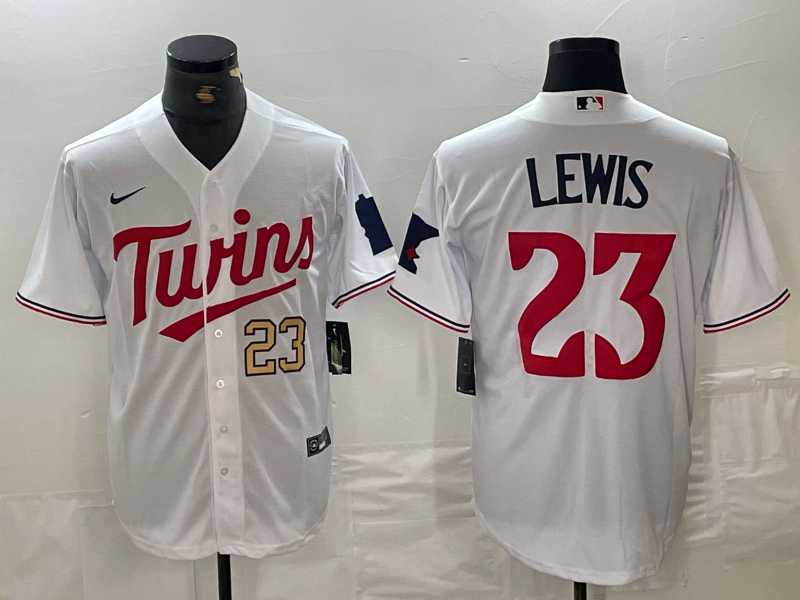 Men%27s Minnesota Twins #23 Royce Lewis Number White Stitched MLB Cool Base Nike Jerseys1